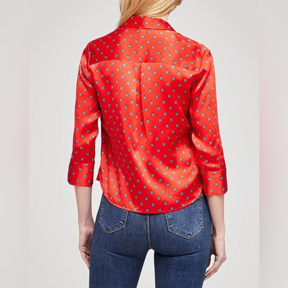 L'AGENCE Silk Jil Blouse in Royal Red Multi Maestro, size Large - Picture 8 of 13